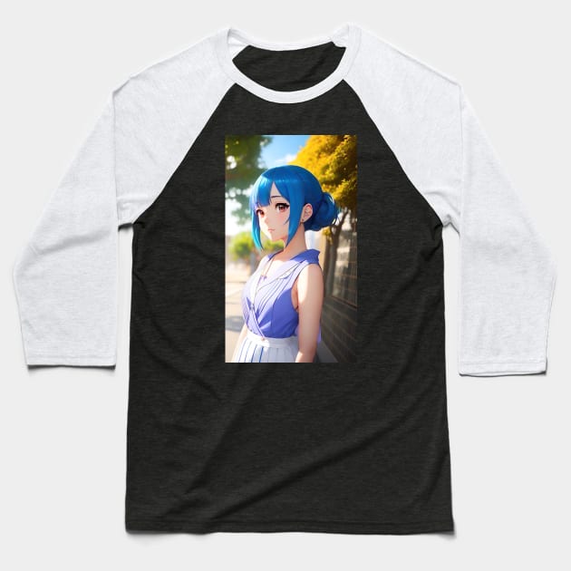 Anime Girl With Blue Hair 03 Baseball T-Shirt by SanTees